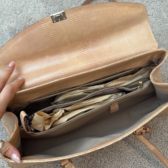 Brahmin Satchel | tan Embossed Leather | Structured Top Handle Bag - Picture 6 of 13